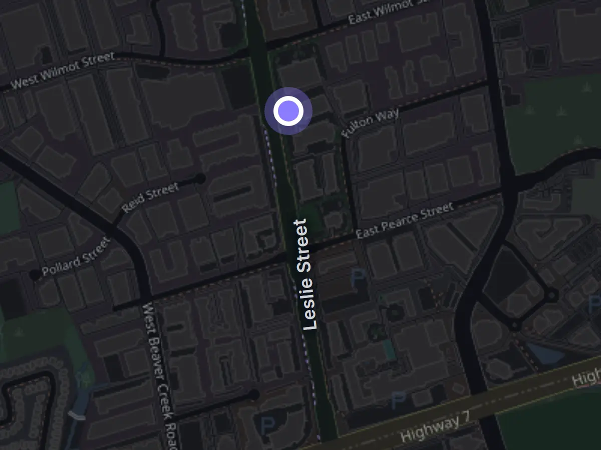 Map of the streets around 30 Fulton Way, Richmond Hill, near Leslie Street and Highway 7
